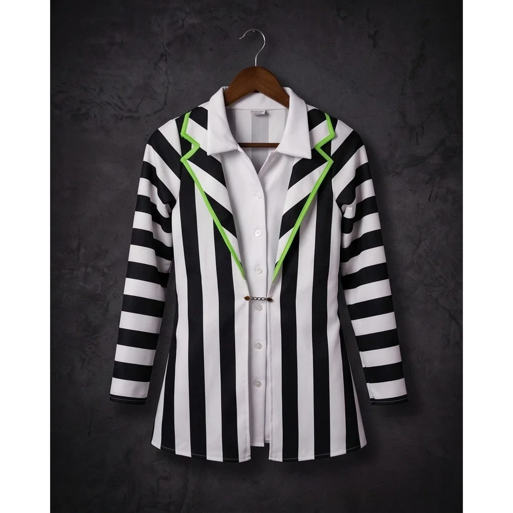 Spirit Halloween Beetlejuice Striped Costume Dress Girls XL Black White Green